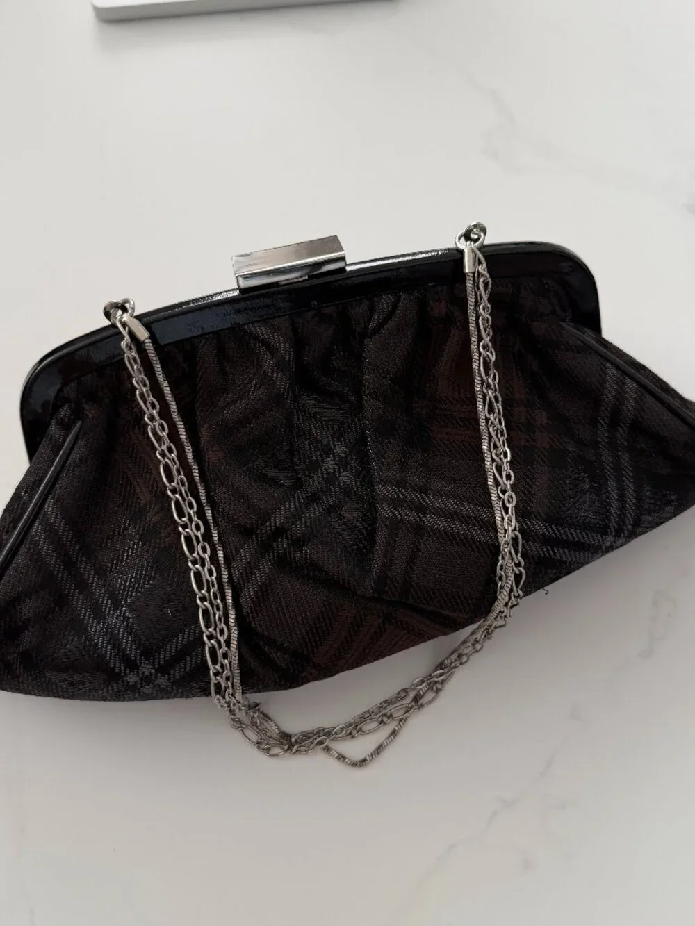 Banana Republic Black Clutch Evening Bag Ruched Textured Formal Purse
